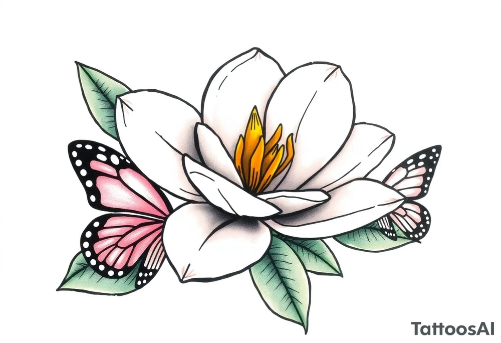 Magnolia flower, butterfly, Mississippi tattoo idea