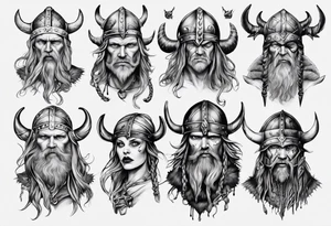 uma bruxa viking com corvos em preto e branco tattoo idea