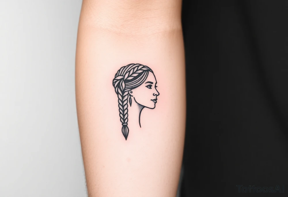 Female Native American dark braided hair tattoo idea