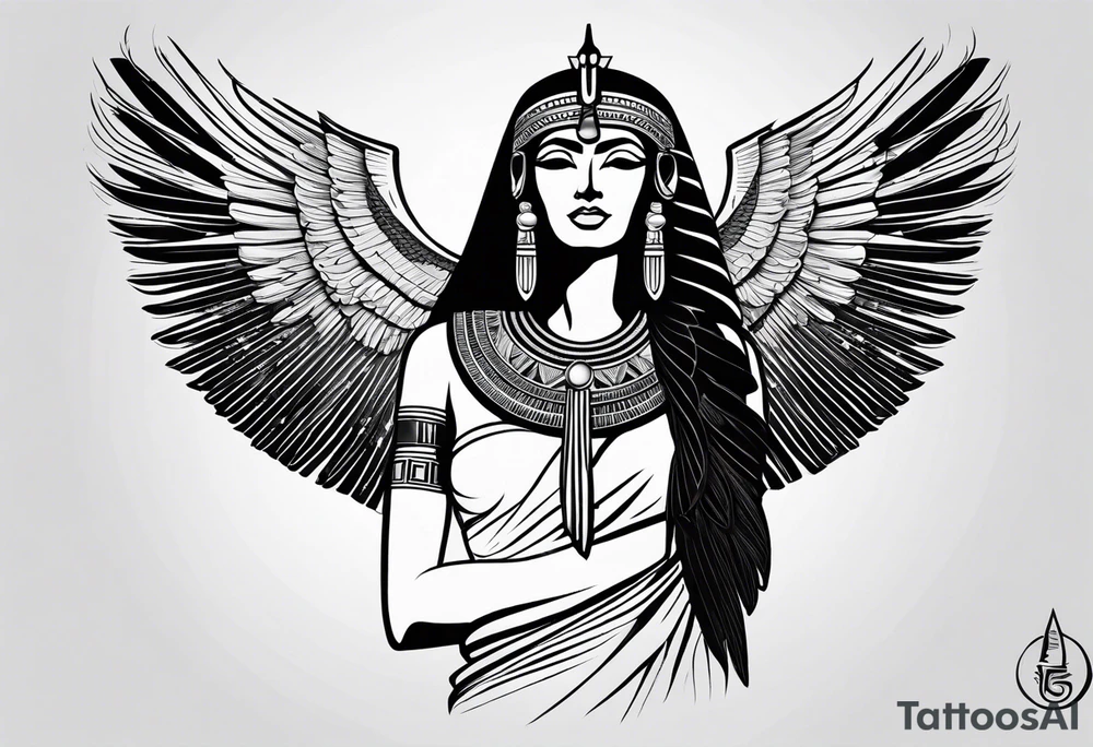black and white Egyptian goddess Isis tattoo idea