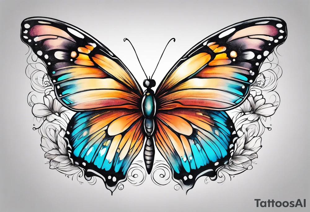 Beautiful butterfly. Flying.  very colorful and delicate tattoo idea