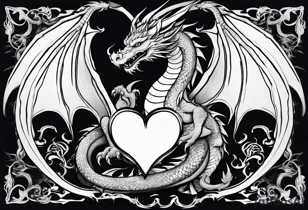 Dragon protecting a heart tattoo idea