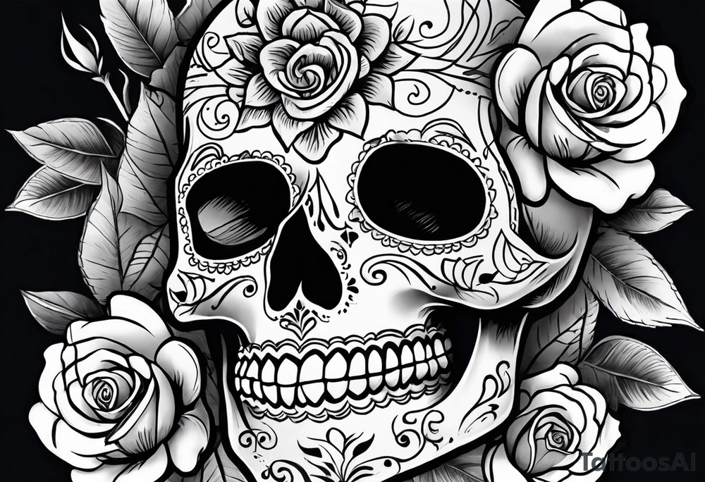 Day of the dead skull and roses tattoo idea