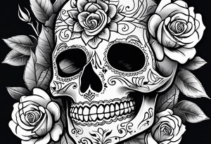 Day of the dead skull and roses tattoo idea