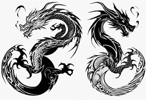 two dragons twirling to make a central yin yang tattoo idea
