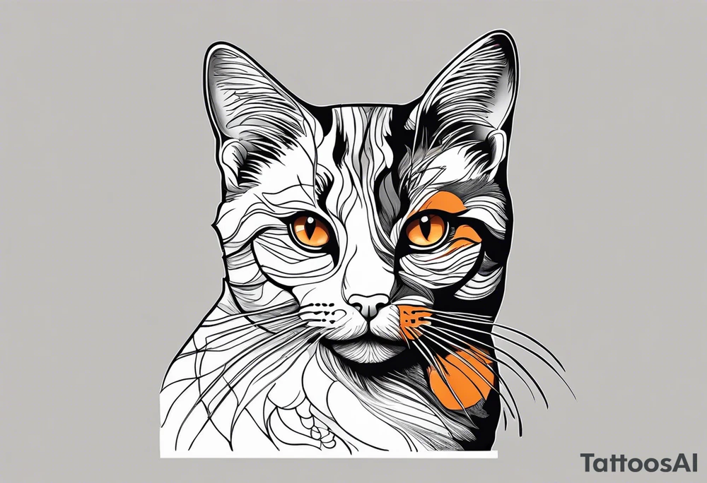 calico cat with orange on the right side of the face and black on the left side of the face tattoo idea