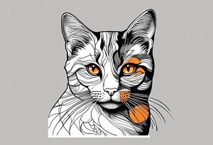 calico cat with orange on the right side of the face and black on the left side of the face tattoo idea