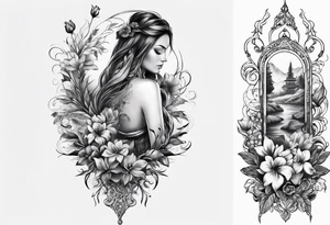 Spine tattoo with water and flowers and a country aspect tattoo idea