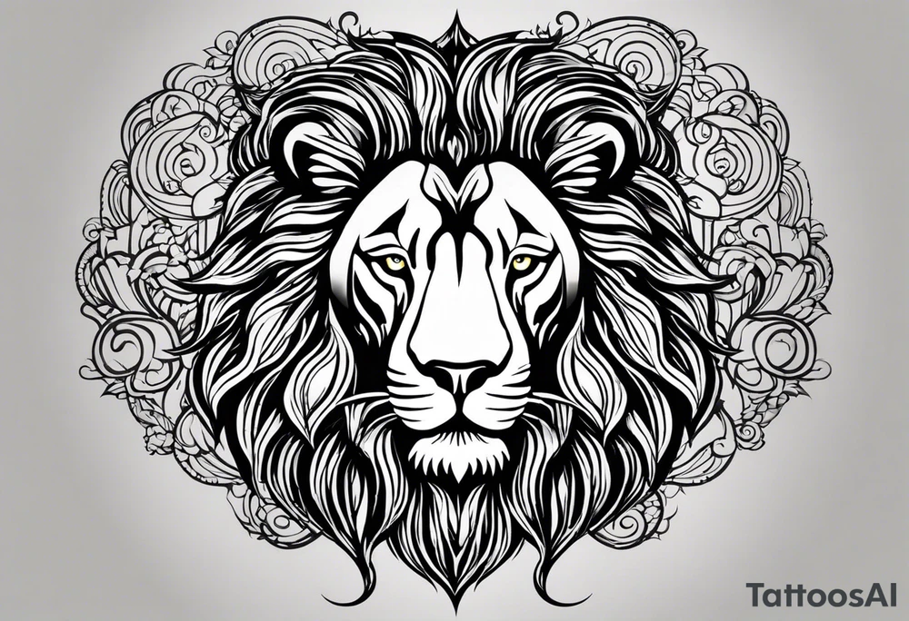 tattoo design should be in the layout of the famouse picture"small princ"  where it should remind me that I survived,and my life was saved by my husband, and he should be represented in the tattoo as a young lion holding a  balloon which is red and in Hearth shape. The whole body of lion should be visible and more abstract not so realistic.The lion is holding the string of the baloon in the muzzle. The string from the balloon should have a heartbeat pulse.The baloon should be red colored, and the rest of the image should be black only. tattoo idea