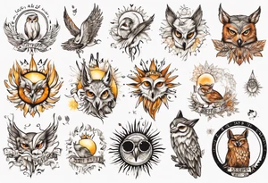 halb 
Fuchs halb Eule unter der Sonne mit dem Schriftzug Sapere Aude tattoo idea