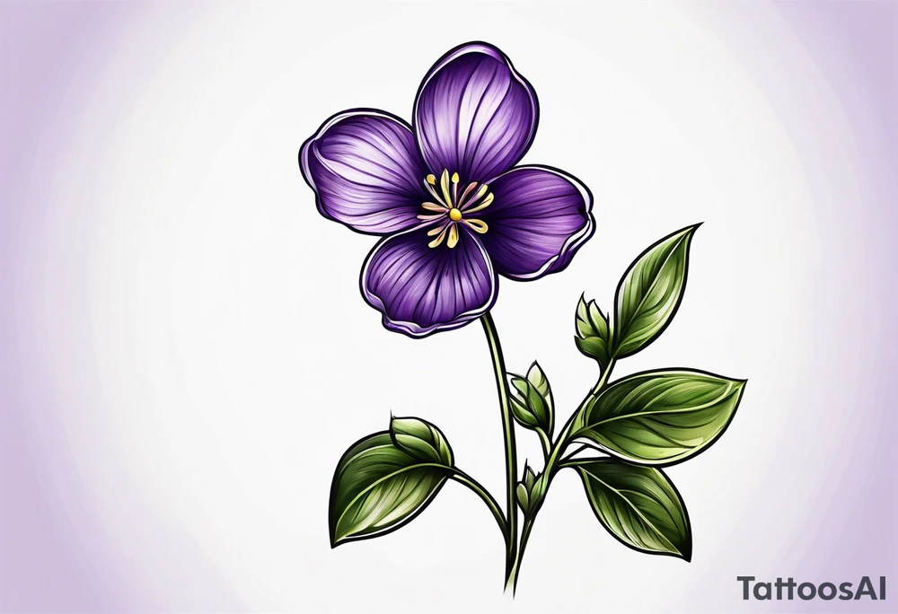 Small violet flower with stem tattoo idea