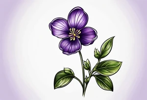 Small violet flower with stem tattoo idea