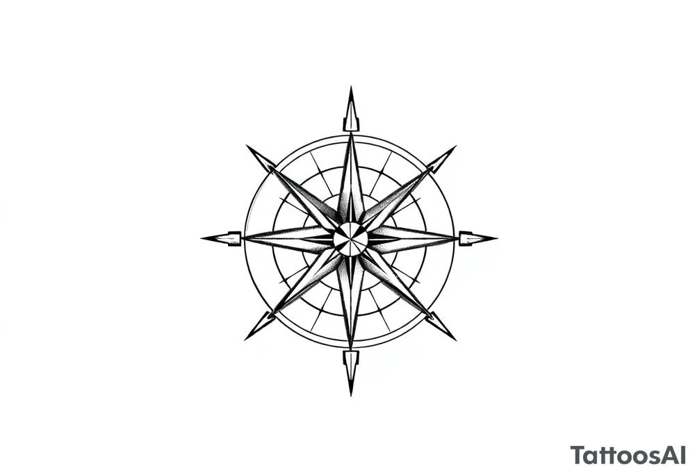 Simple Double layered compass rose tattoo idea