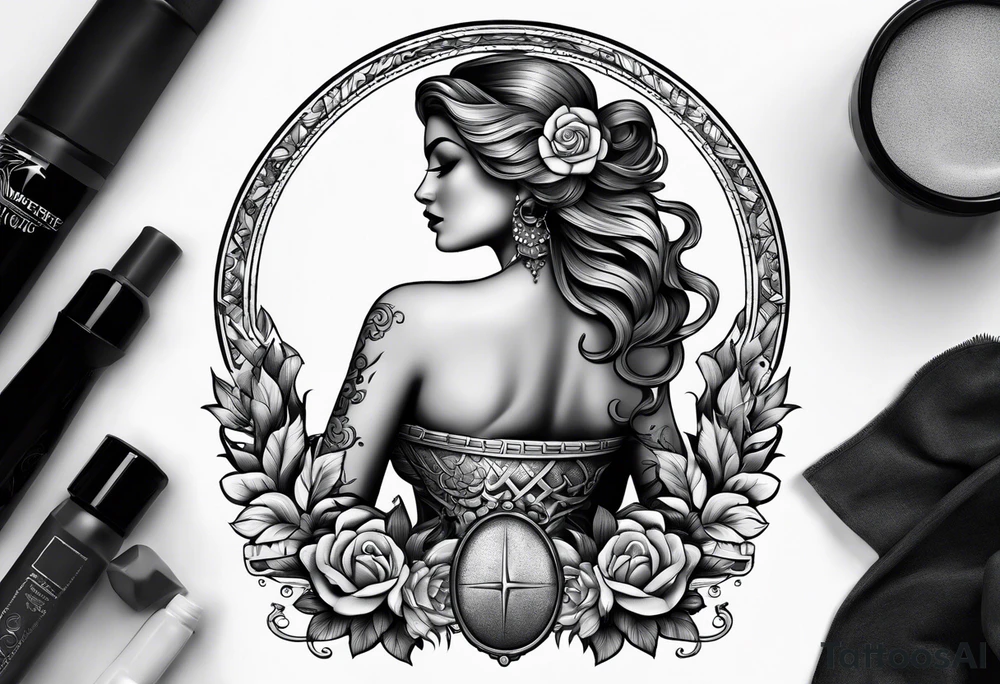 Themis with scales on her entire back tattoo idea