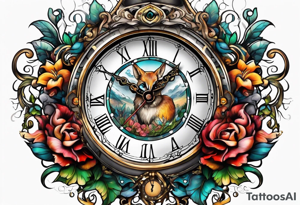 fantasy animal, clock tattoo idea