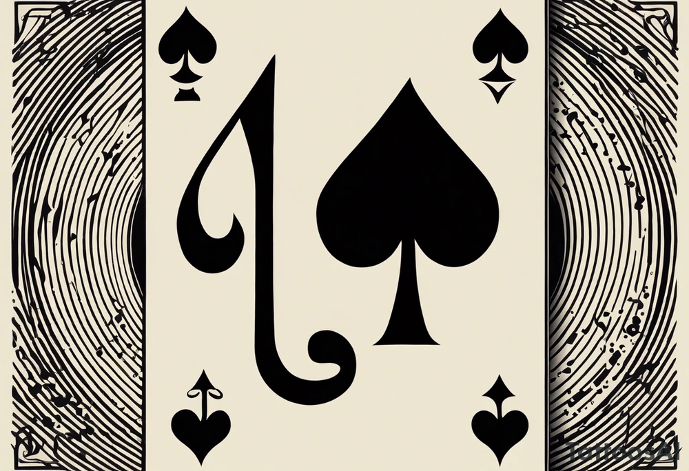 This image shows a design resembling the spade symbol (Ace of Spades) from a deck of playing cards. In the center, there is a musical note-like symbol that resembles a combination of the lowercase German letter "ß" (Eszett) and a simplified musical note. The overall design is simple and artistic, possibly representing music, art, or a related theme. tattoo idea