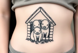 Three little pigs nursery Wolf and sheep as one hybrid 
animal hiding in a brick house from the big bad wolf I'll huff and puff blow house down tattoo idea