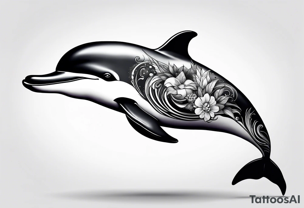 One dolphin wearing one party hat on top . Side view. Dolphin should be smiling. tattoo idea