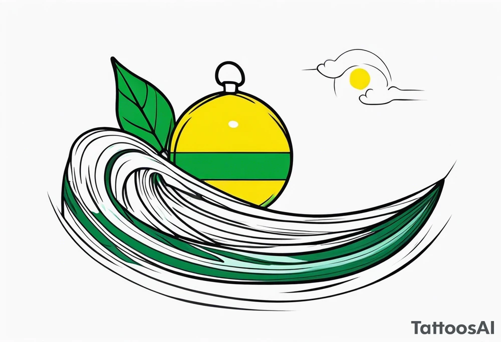 A lemon-Buoy with a green leaf-flag on waves tattoo idea