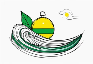 A lemon-Buoy with a green leaf-flag on waves tattoo idea