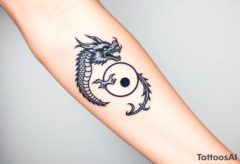 chinese dragon and ying and yang reference, add a band around the forearm tattoo idea