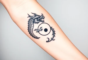 chinese dragon and ying and yang reference, add a band around the forearm tattoo idea