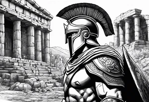 Spartan Soilder looking ancient ruins tattoo idea