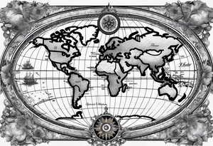 Map world with compass tattoo idea