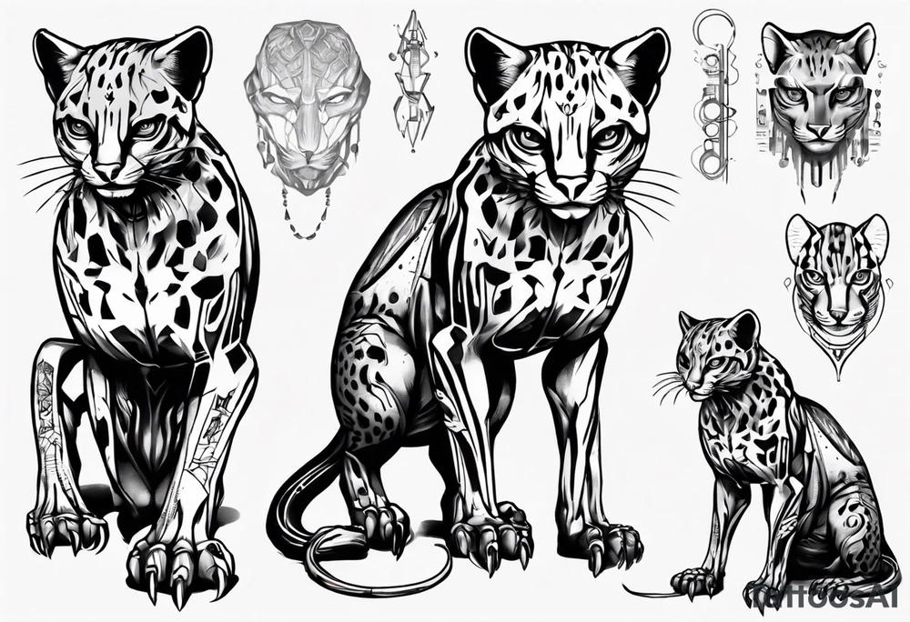 cybernetic ocelot full body tattoo idea