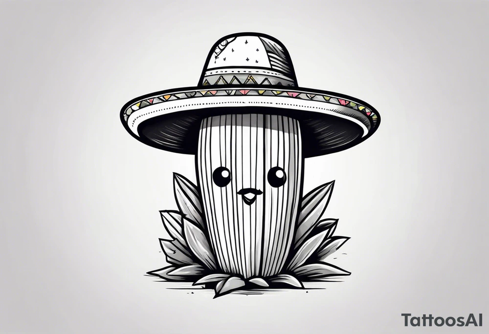 Cactus wearing a sombrero black and grey tattoo idea