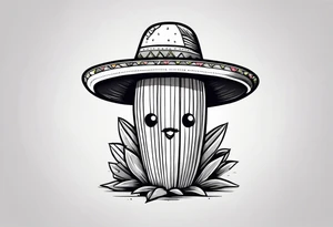 Cactus wearing a sombrero black and grey tattoo idea