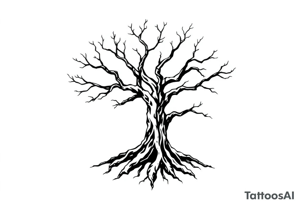 tree with 6 branches and 6 roots tattoo idea