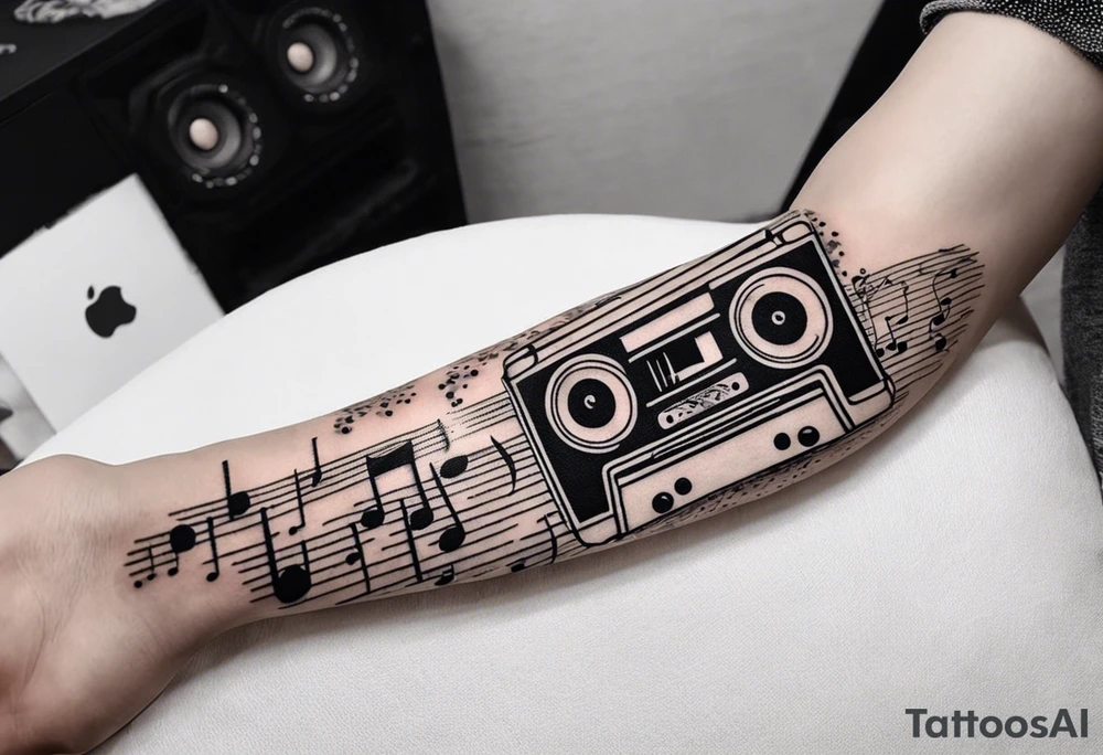 sleeve

music notes, a cassette tape, and
instruments tattoo idea