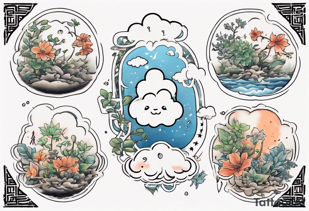a forearm tattoo with a cloud with little plants and underneath it the date 12.08.05 tattoo idea