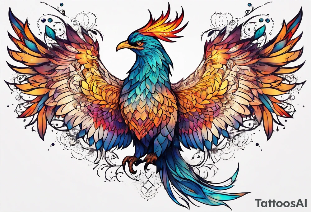 Constellation, animal phoenix , snow , géométric , flower tattoo idea
