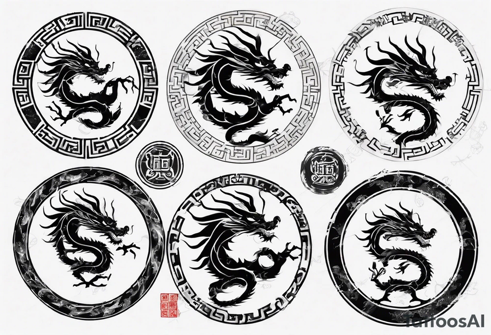 Chinese dragon in a circular shape with "02.03" written on it tattoo idea