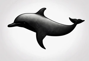 simple dolphin silhouette, in soft gray tone, stippled shading, little bit of dotwork, white background tattoo idea