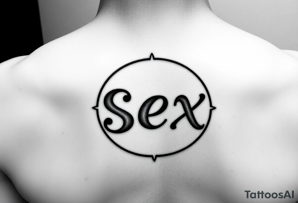 The word dolphin and the word sex written in cartoon writing in the shape of a circle tattoo idea