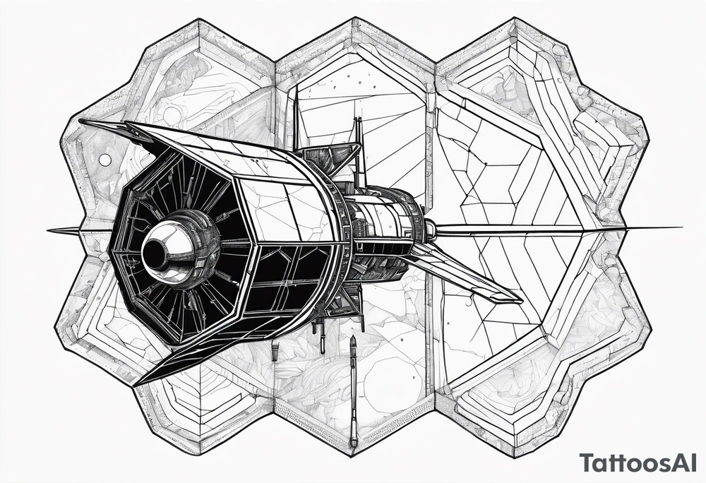 NASAs Voyager spacecraft embedded in a hexagon outline tattoo idea