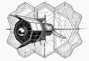 NASAs Voyager spacecraft embedded in a hexagon outline tattoo idea