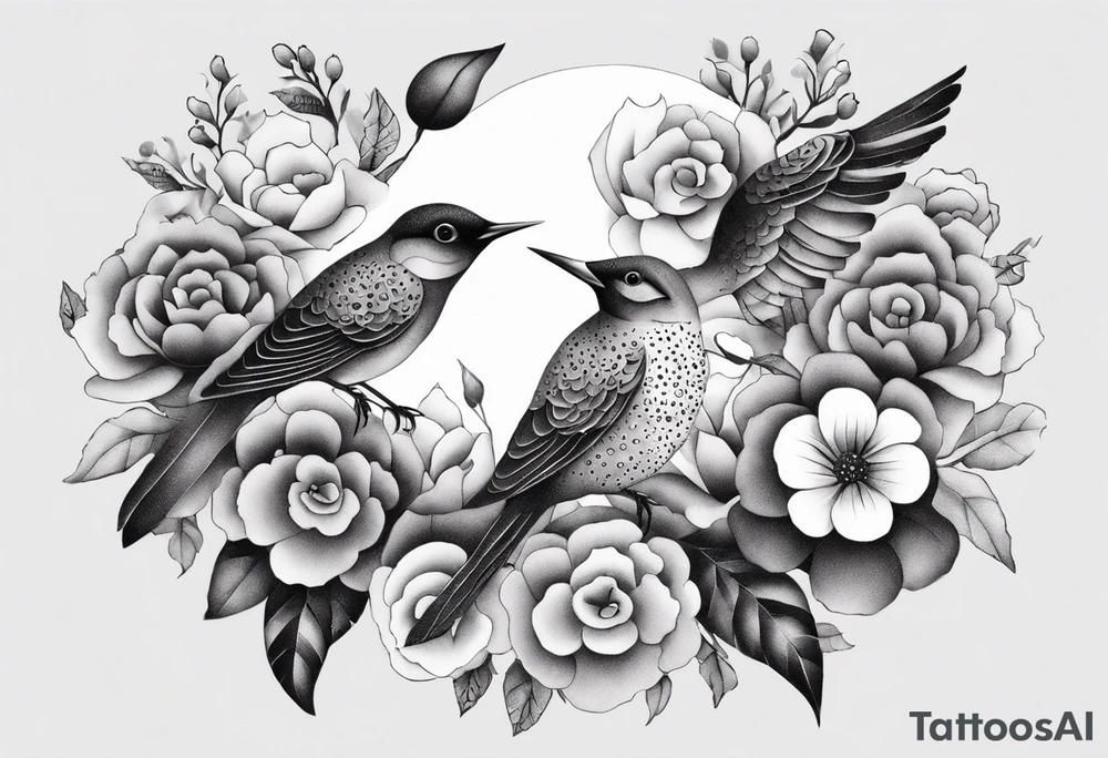 Birds and flowers tattoo idea