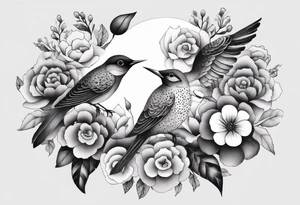 Birds and flowers tattoo idea