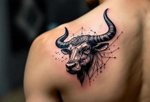 With horns dipped in silver and hooves in shadow, the Taurus constellation roams the cosmic pasture. tattoo idea