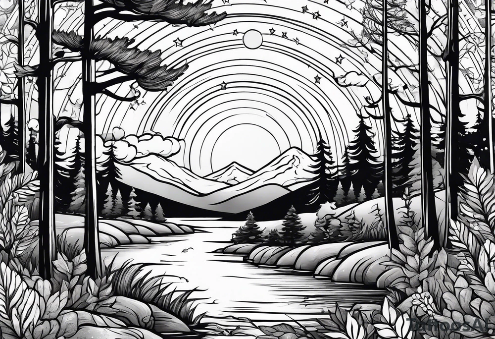 Woods nature stars family tattoo idea