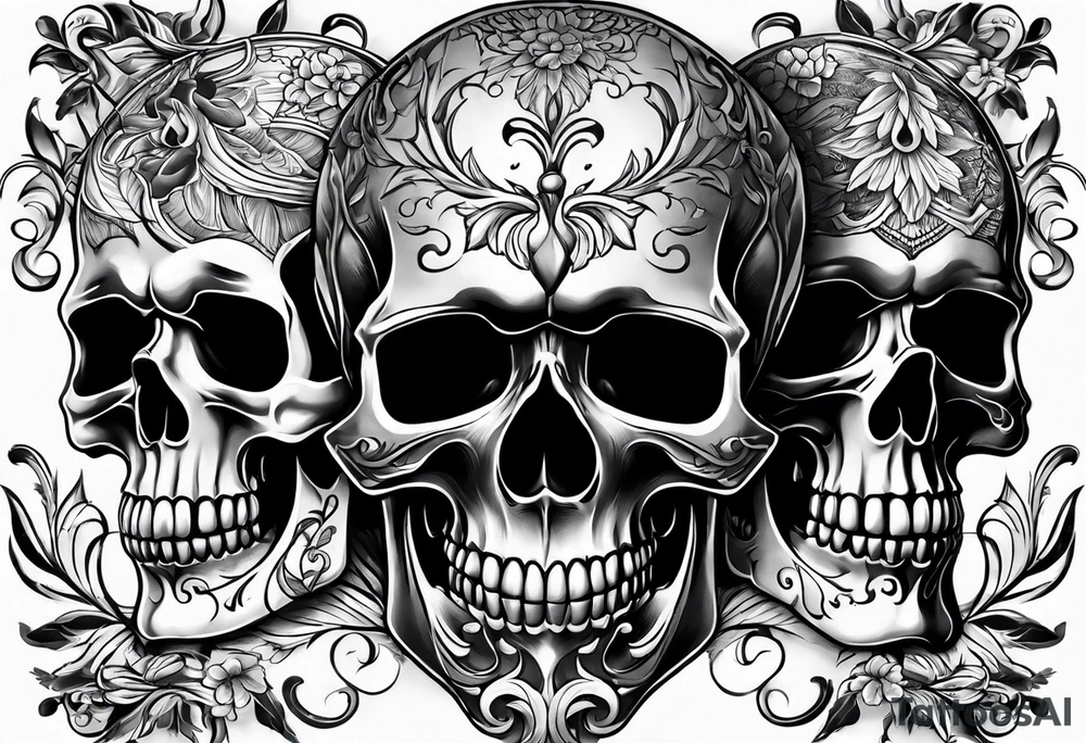 three skulls, one above each other tattoo idea