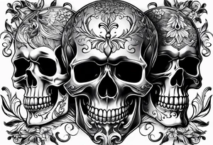 three skulls, one above each other tattoo idea