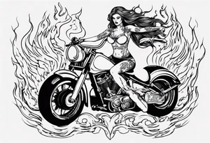 i want a tattoo of a girl riding a motorcycle with flames the words “Viking Customs” tattoo idea