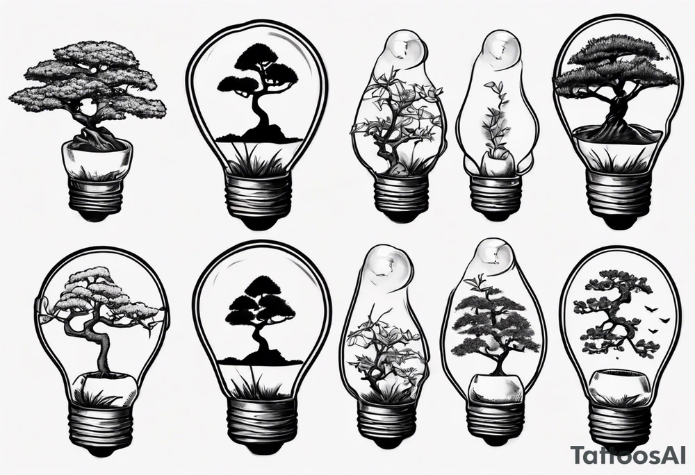 A tiny bonsai tree inside a light bulb tattoo idea