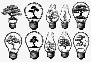 A tiny bonsai tree inside a light bulb tattoo idea