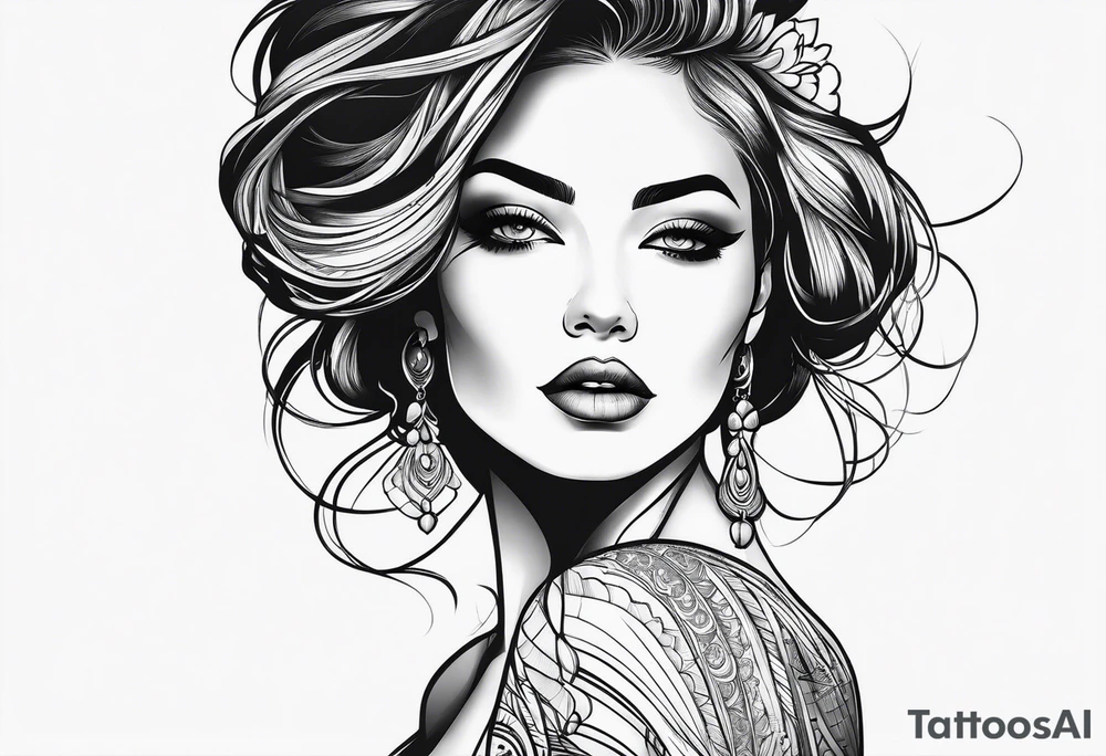 Thin lines of a women side faces tattoo idea